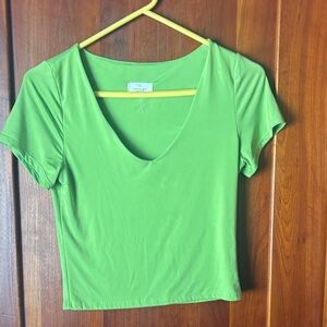 Green V-Neck Women's Top